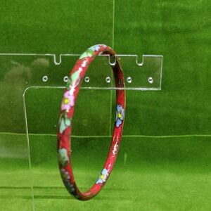 Red Cloisonne Bangle Bracelet, Two Sided, Goldtone